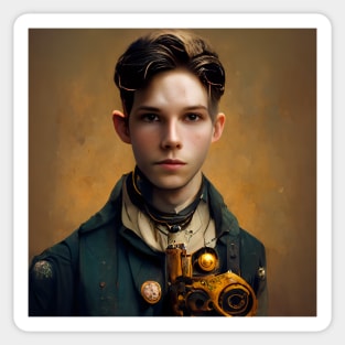 steampunk painting of a young man Sticker